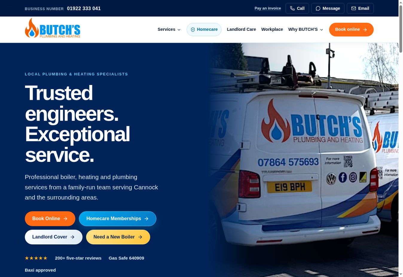 Live Butch’s Plumbing & Heating website